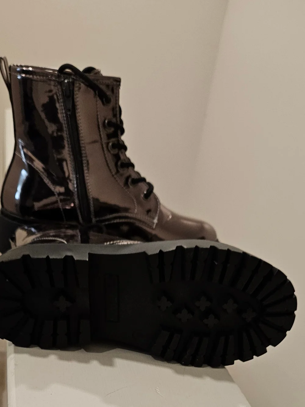 Steve Madden Metallic Bronze Lace-Up Combat Boots with Side Zip